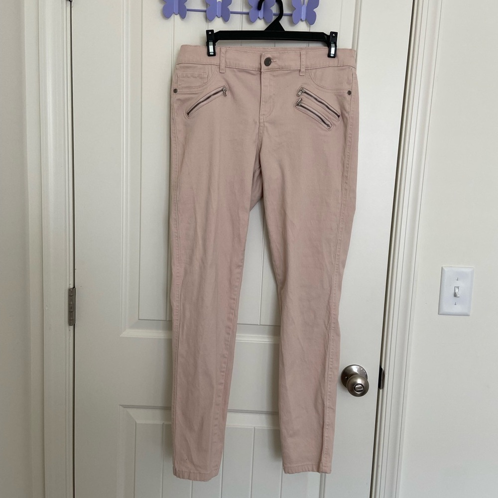 Soho NYCO women’s nude‎ pink skinny silver hardware zipper stretch jean leggings